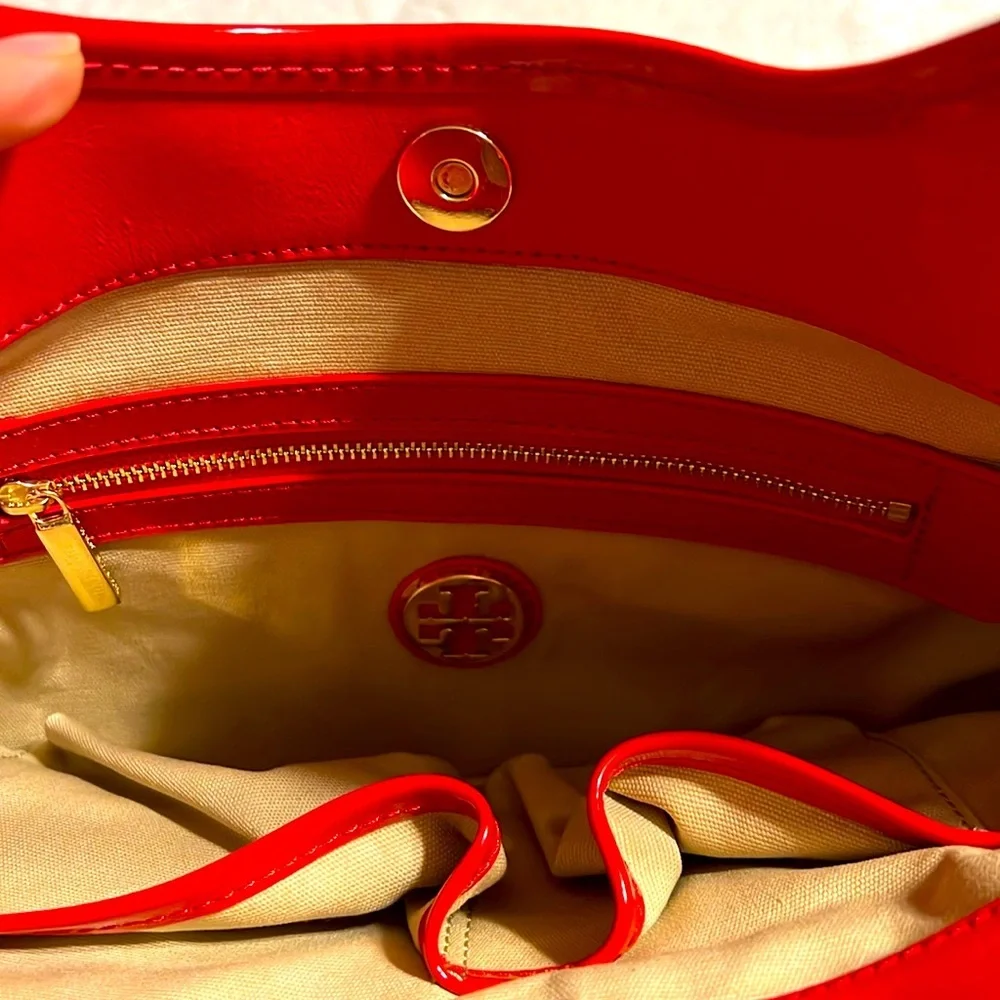 Tory Burch. Red Nylon Patent Leather Strap Bag. NWOT